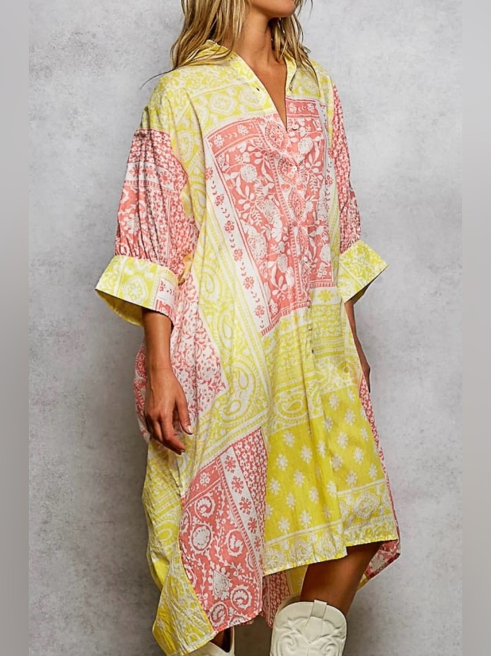 NWOT POL VIBRANT HALF SLEEVE BUTTON DOWN DRESS - Picture 3 of 10